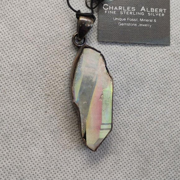 Charles Albert Sterling Silver Terminated Rainbow Aura Quartz Crystal Pendant - Picture 3 of 8